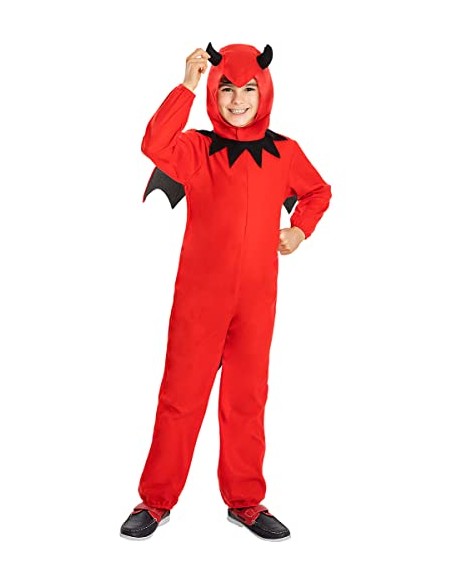 Funidelia Disfraz de diablo para niño, Incluye mono con alas, capucha y cola, Demonio, Diablo - Traje para niños para fiestas,