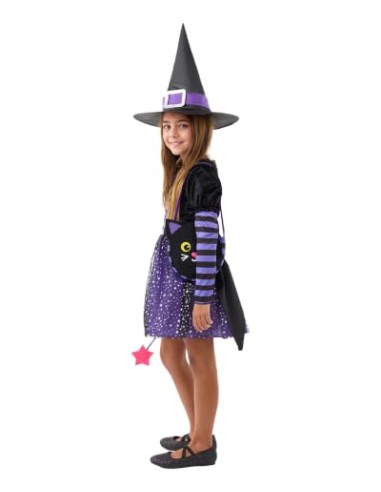 Funidelia Disfraz de bruja con accesorios para niña, Talla 7-9 años Brujas, Magos - Traje para niños para fiestas, Carnaval y