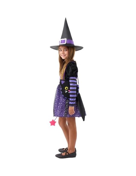 Funidelia Disfraz de bruja con accesorios para niña, Talla 7-9 años Brujas, Magos - Traje para niños para fiestas, Carnaval y