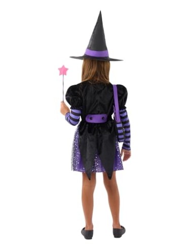 Funidelia Disfraz de bruja con accesorios para niña, Talla 7-9 años Brujas, Magos - Traje para niños para fiestas, Carnaval y
