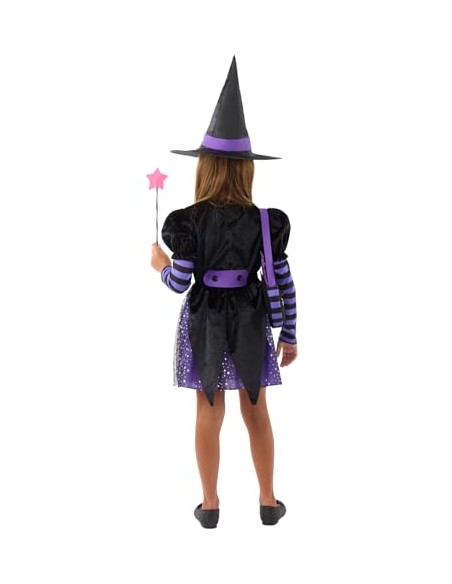 Funidelia Disfraz de bruja con accesorios para niña, Talla 7-9 años Brujas, Magos - Traje para niños para fiestas, Carnaval y