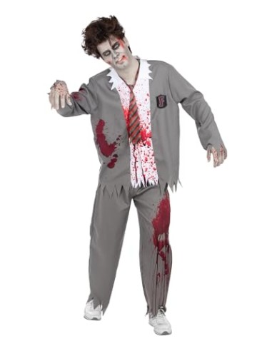 Funidelia Disfraz de estudiante zombie para hombre, Incluye pantalón, chaqueta con camisa simulada y corbata, Muerto Viviente -