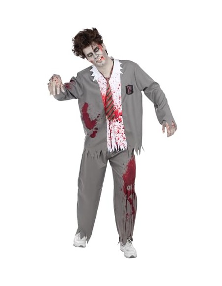 Funidelia Disfraz de estudiante zombie para hombre, Incluye pantalón, chaqueta con camisa simulada y corbata, Muerto Viviente -
