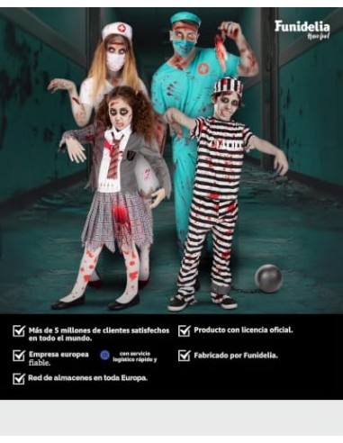 Funidelia Disfraz de estudiante zombie para hombre, Incluye pantalón, chaqueta con camisa simulada y corbata, Muerto Viviente -