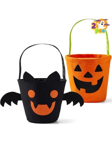 JOYIN 2 bolsas de truco o trato de Halloween, cubo de caramelo de calabaza naranja de 6 x 9 pulgadas para truco o trato, cubo de