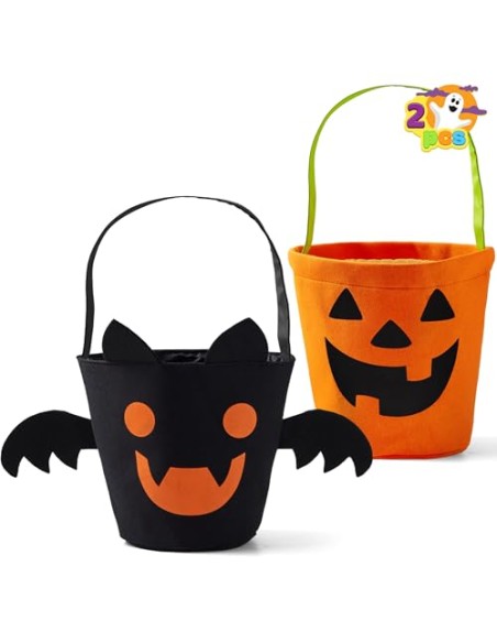 JOYIN 2 bolsas de truco o trato de Halloween, cubo de caramelo de calabaza naranja de 6 x 9 pulgadas para truco o trato, cubo de