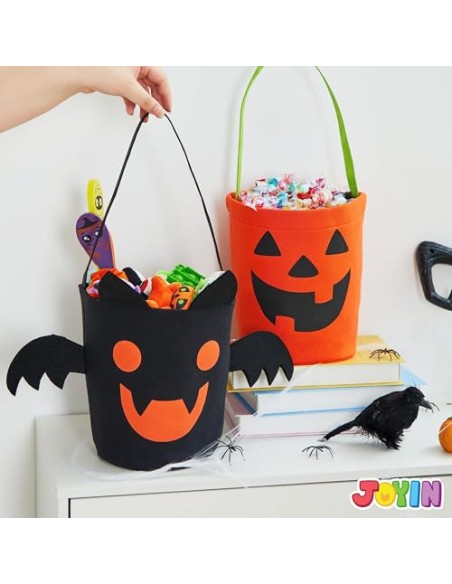 JOYIN 2 bolsas de truco o trato de Halloween, cubo de caramelo de calabaza naranja de 6 x 9 pulgadas para truco o trato, cubo de