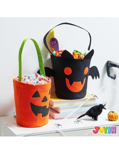 JOYIN 2 bolsas de truco o trato de Halloween, cubo de caramelo de calabaza naranja de 6 x 9 pulgadas para truco o trato, cubo de