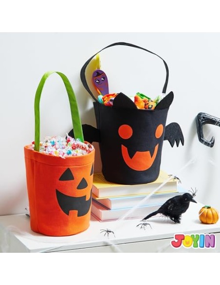 JOYIN 2 bolsas de truco o trato de Halloween, cubo de caramelo de calabaza naranja de 6 x 9 pulgadas para truco o trato, cubo de