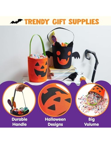 JOYIN 2 bolsas de truco o trato de Halloween, cubo de caramelo de calabaza naranja de 6 x 9 pulgadas para truco o trato, cubo de