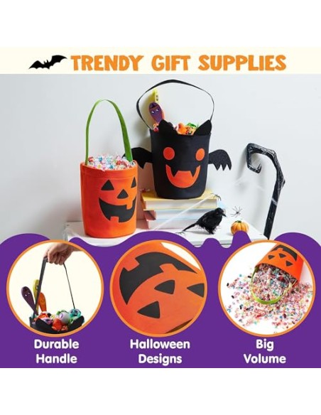 JOYIN 2 bolsas de truco o trato de Halloween, cubo de caramelo de calabaza naranja de 6 x 9 pulgadas para truco o trato, cubo de