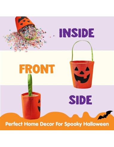 JOYIN 2 bolsas de truco o trato de Halloween, cubo de caramelo de calabaza naranja de 6 x 9 pulgadas para truco o trato, cubo de
