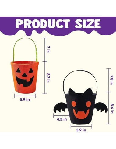 JOYIN 2 bolsas de truco o trato de Halloween, cubo de caramelo de calabaza naranja de 6 x 9 pulgadas para truco o trato, cubo de