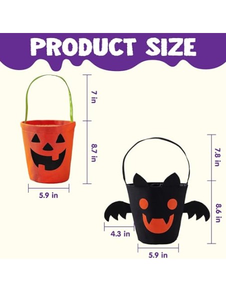JOYIN 2 bolsas de truco o trato de Halloween, cubo de caramelo de calabaza naranja de 6 x 9 pulgadas para truco o trato, cubo de