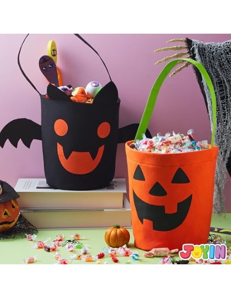 JOYIN 2 bolsas de truco o trato de Halloween, cubo de caramelo de calabaza naranja de 6 x 9 pulgadas para truco o trato, cubo de