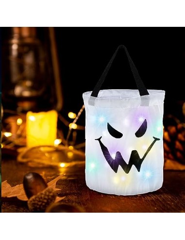 ZHDOKa 2 Cubos Iluminados para Truco o Trato de Halloween, Bolsas de Caramelos Grandes de Calabaza LED, Cubo de Regalo