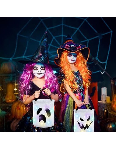ZHDOKa 2 Cubos Iluminados para Truco o Trato de Halloween, Bolsas de Caramelos Grandes de Calabaza LED, Cubo de Regalo