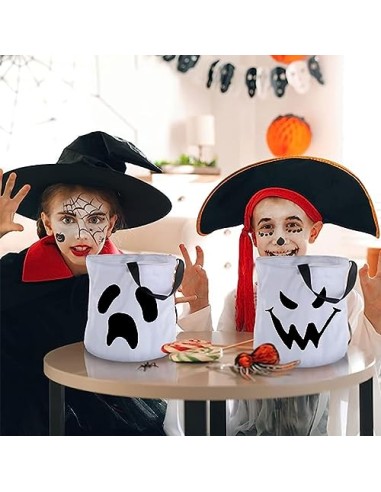 ZHDOKa 2 Cubos Iluminados para Truco o Trato de Halloween, Bolsas de Caramelos Grandes de Calabaza LED, Cubo de Regalo