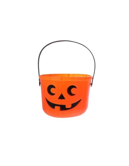 Cubo Calabaza Halloween Cesta Chuches - Cubos de Plástico con Diseño de Calabaza para Recoger Dulces, Cubo Recolectora con Asa