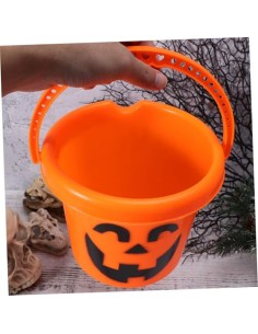 Cubo Calabaza Halloween Cesta Chuches - Cubos de Plástico con Diseño de Calabaza para Recoger Dulces, Cubo Recolectora con Asa 2