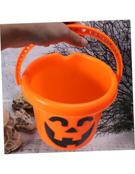 Cubo Calabaza Halloween Cesta Chuches - Cubos de Plástico con Diseño de Calabaza para Recoger Dulces, Cubo Recolectora con Asa