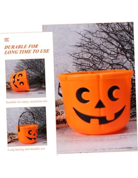 Cubo Calabaza Halloween Cesta Chuches - Cubos de Plástico con Diseño de Calabaza para Recoger Dulces, Cubo Recolectora con Asa