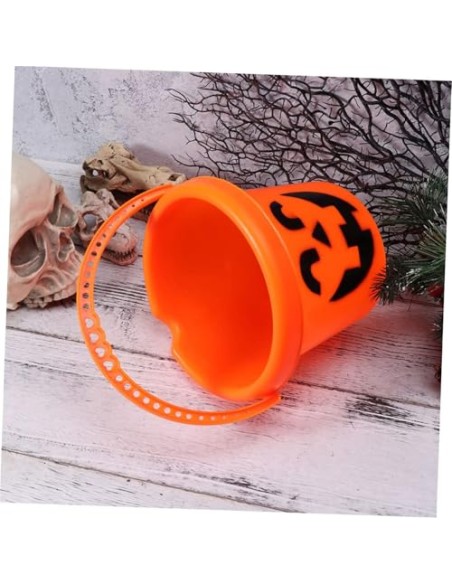 Cubo Calabaza Halloween Cesta Chuches - Cubos de Plástico con Diseño de Calabaza para Recoger Dulces, Cubo Recolectora con Asa