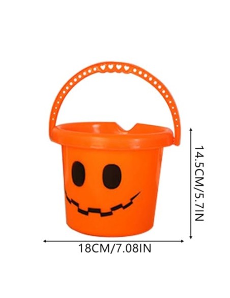 Cubo Calabaza Halloween Cesta Chuches - Cubos de Plástico con Diseño de Calabaza para Recoger Dulces, Cubo Recolectora con Asa