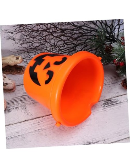 Cubo Calabaza Halloween Cesta Chuches - Cubos de Plástico con Diseño de Calabaza para Recoger Dulces, Cubo Recolectora con Asa