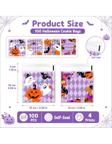 PIPABD 100 Piezas Bolsas Chuches Halloween, Bolsas de Caramelos para Truco o Trato, Regalo para Fiestas de Halloween 10 * 10(B)