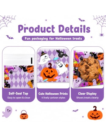 PIPABD 100 Piezas Bolsas Chuches Halloween, Bolsas de Caramelos para Truco o Trato, Regalo para Fiestas de Halloween 10 * 10(B)