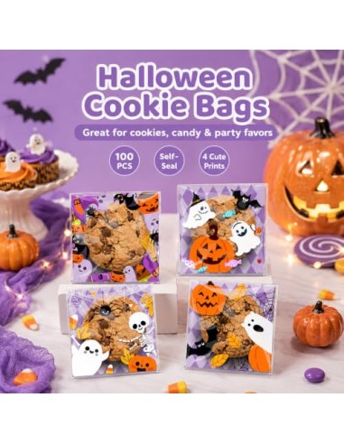 PIPABD 100 Piezas Bolsas Chuches Halloween, Bolsas de Caramelos para Truco o Trato, Regalo para Fiestas de Halloween 10 * 10(B)