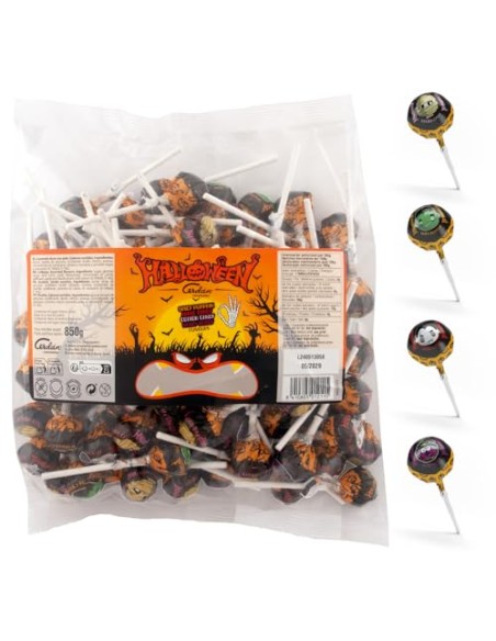 Caramelos Cerdán - Caramelo con Palo Halloween - Bolsa de 100 Unidades | Sin Gluten ni Alérgenos | Chupachup ideal para