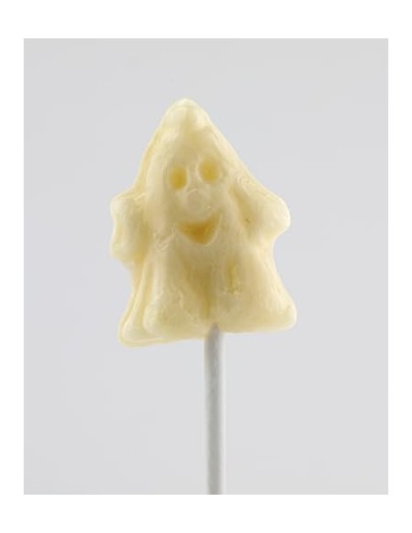 Piruletas Halloween. Caramelo con Palo en forma de Calabaza y Fantasma. Sabor cereza. Sin Gluten ni Alérgenos. Bote de 100