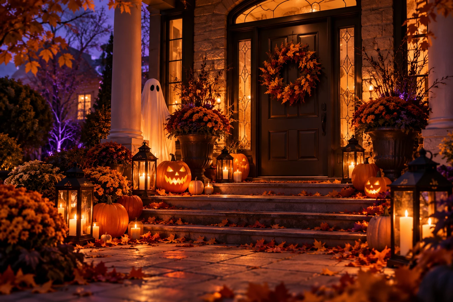 Entrada de casa decorada para Halloween